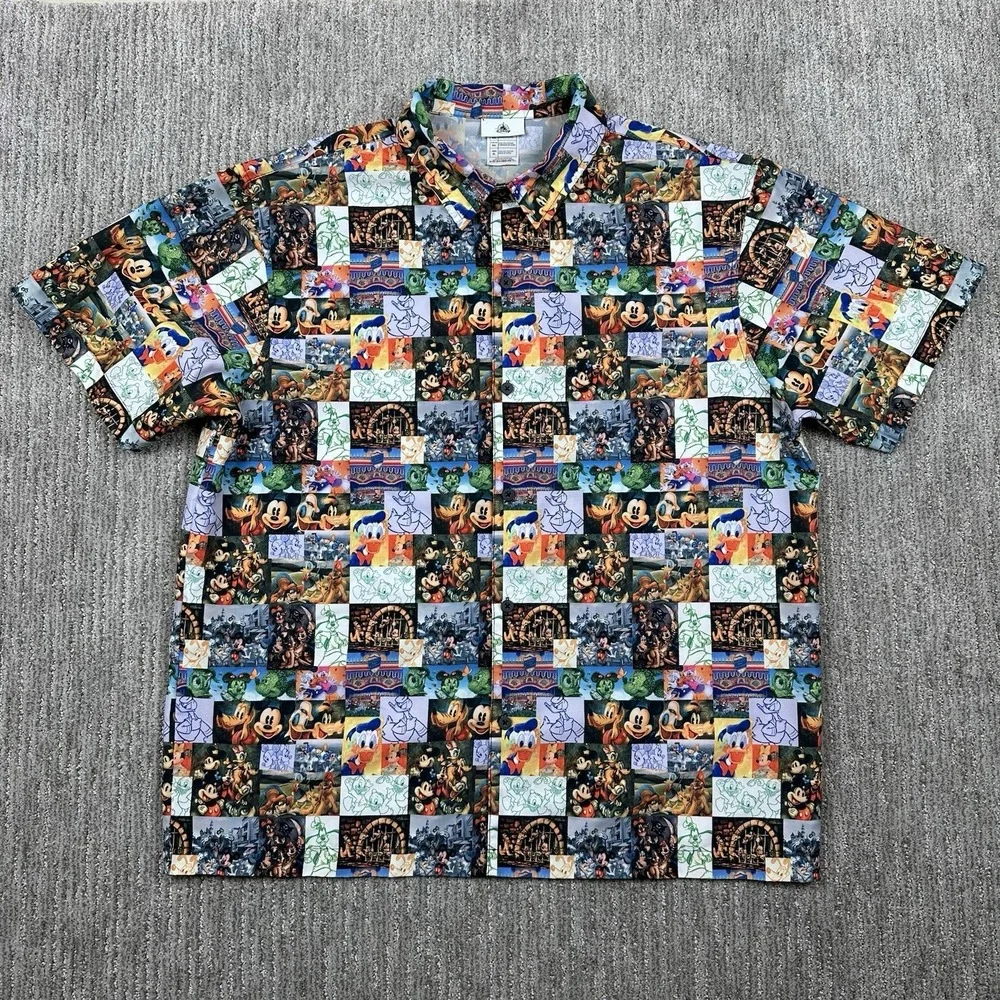 Disney Parks Mickey Mouse and Friends Button-Up Camp Shirt AOP EUC XXL